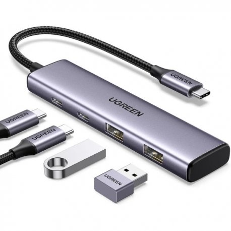 USB-хаб Ugreen CM473 USB-C to 2xUSB 3.0 + 2xUSB-C Space Grey (15395)