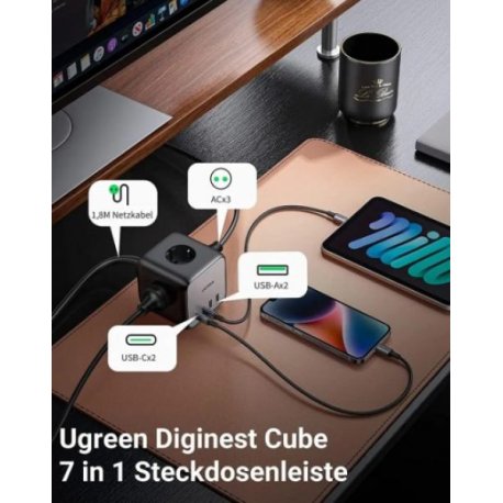 Сетевой фильтр Ugreen CD268 DigiNest Cube 65W Grey (60113)