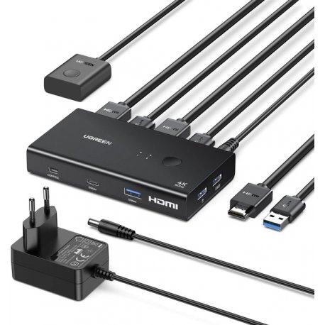 Комутатор Ugreen AK502 HDMI KVM Switch 2 in 1 Black (45452)