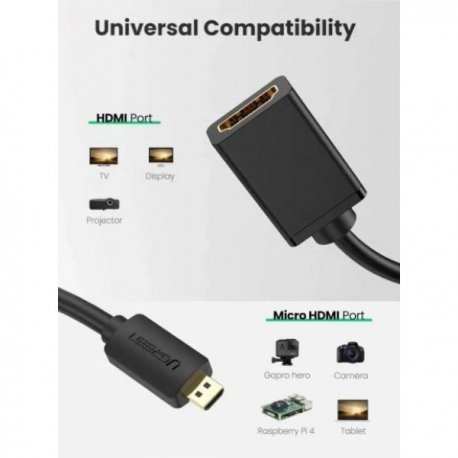 Адаптер Ugreen Micro-HDMI to HDMI Adapter Cable (22cm) Black (20134)