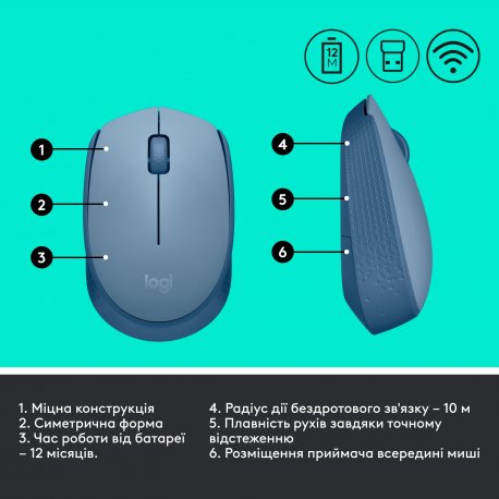 Бездротова миша Logitech M171 Blue/Gray (910-006866)