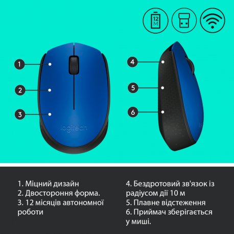 Бездротова миша Logitech M171 Blue/Black (910-004640)