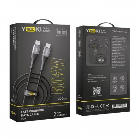 Кабель YOKI SOLID YK-SO15 Type-C to Type-C 60W (2m) Black
