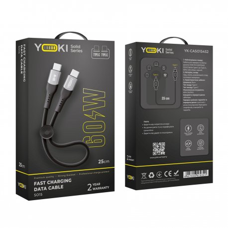 Кабель YOKI SOLID YK-SO15 Type-C to Type-C 60W (0.25m) Black