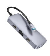 USB-Хаб Hoco HB33 10в1 Type-C to USB3.0+2USB2.0+Type-C+HDMI+VGA+RJ45+AUX+SD+TF PD100W Gray
