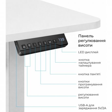 Комп'ютерний стіл з електрорегулюванням висоти OfficePro ODE1880W White (ODE1880W)