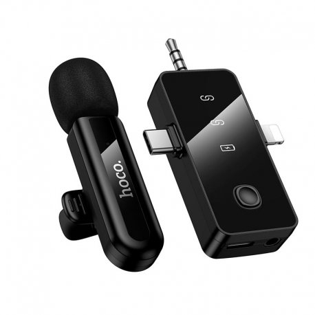 Мікрофон-петличка Hoco L20 Fair wireless microphone Type-C/Lightning/3.5mm Black