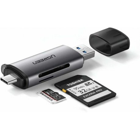 Кардидер Ugreen CM185 USB-C + USB для TF/SD 3.0 Card Reader Gray (50706)
