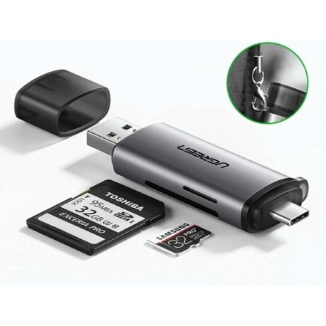 Кардидер Ugreen CM185 USB-C + USB для TF/SD 3.0 Card Reader Gray (50706)