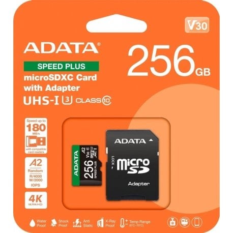 Карта памяти ADATA Speed ​​Plus MicroSDXC 256GB UHS-I U3 Class 10 (UD256GUI3V30A2SP-RA1)