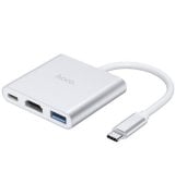 USB-хаб Hoco HB14 Easy use Type-C adapter Type-C to USB3.0+HDMI+PD Silver (6931474725790)