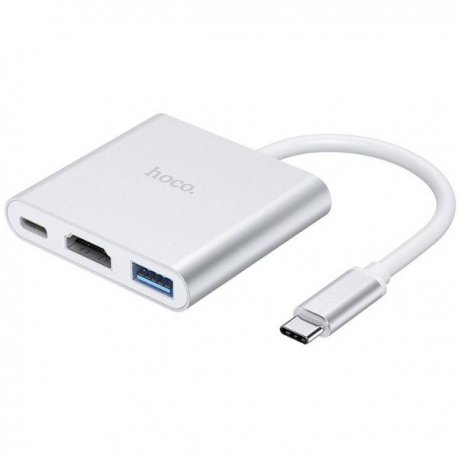 USB-хаб Hoco HB14 Easy use Type-C adapter Type-C to USB3.0+HDMI+PD Silver (6931474725790)