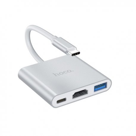 USB-хаб Hoco HB14 Easy use Type-C adapter Type-C to USB3.0+HDMI+PD Silver (6931474725790)