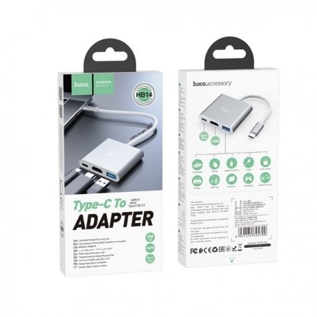 USB-хаб Hoco HB14 Easy use Type-C adapter Type-C to USB3.0+HDMI+PD Silver (6931474725790)