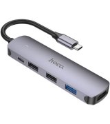 USB-хаб Hoco HB27 Type-C Multi-Function Converter HDTV+USB3.0+USB2.0*2+PD Metal Gray (6931474769329)
