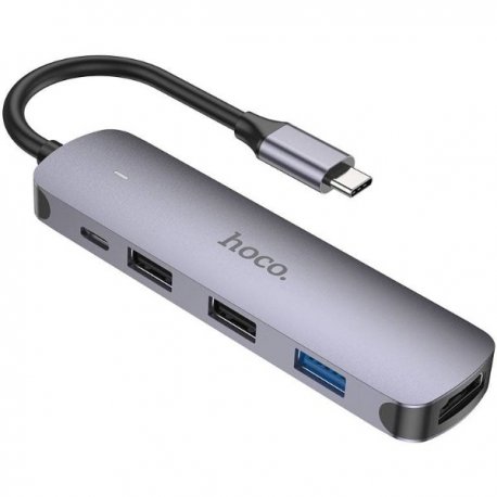 USB-хаб Hoco HB27 Type-C Multi-Function Converter HDTV+USB3.0+USB2.0*2+PD Metal Gray (6931474769329)