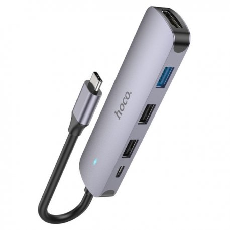 USB-хаб Hoco HB27 Type-C Multi-Function Converter HDTV+USB3.0+USB2.0*2+PD Metal Gray (6931474769329)