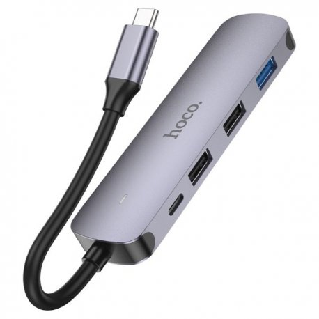 USB-хаб Hoco HB27 Type-C Multi-Function Converter HDTV+USB3.0+USB2.0*2+PD Metal Gray (6931474769329)