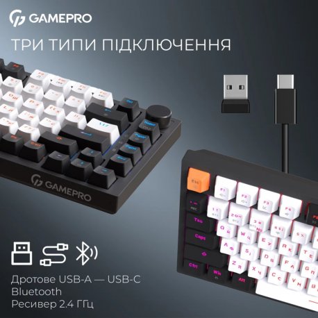 Бездротова клавіатура GamePro Asgard Valhalla QLAB Sakura Switch Bluetooth/2.4G/USB Black (MK160-B-QS-PRO)