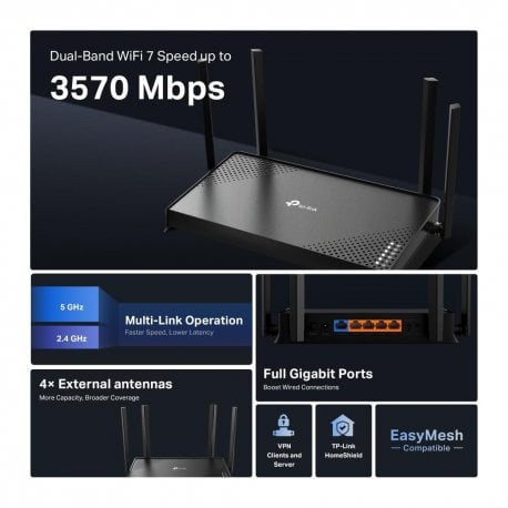 Маршрутизатор (роутер) TP-LINK Archer BE220 Wi-Fi7 BE3600 Black (ARCHER BE220)