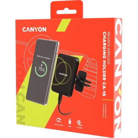 Автодержатель с беспроводным ЗУ Canyon Megafix CA-15 15W (CNE-CCA15B)