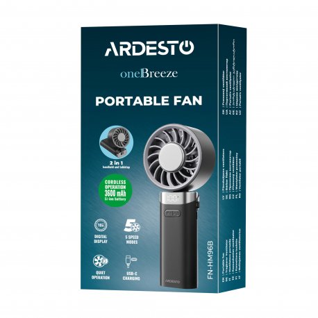 Вентилятор ручний портативний Ardesto OneBreeze Black/ Silver (FN-HM96B)