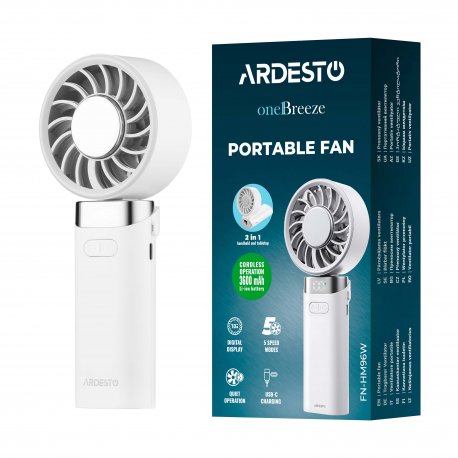 Вентилятор ручний портативний Ardesto OneBreeze White (FN-HM96W)