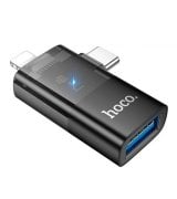 Адаптер переходник Hoco UA36E 2в1 Lightning/ Type-C to USB Black