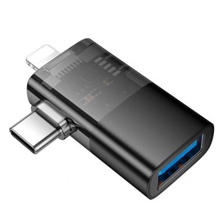 Адаптер перехідник Hoco UA36E 2в1 Lightning/ Type-C to USB Black
