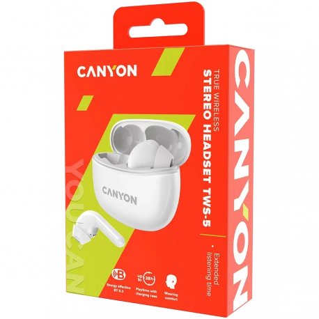 Бездротові навушники Canyon TWS-5 Bluetooth White (CNS-TWS5W)