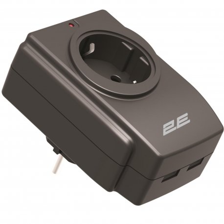 Сетевой адаптер 2E 1xТип F 16A 2xUSB-A Black (2E-AD120U)