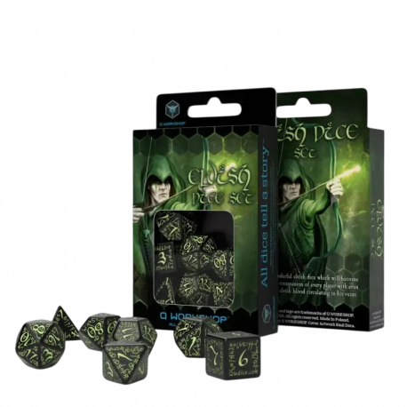 Набор кубиков Elvish Black & glow-in-the-dark Dice Set (7) (SELV04)