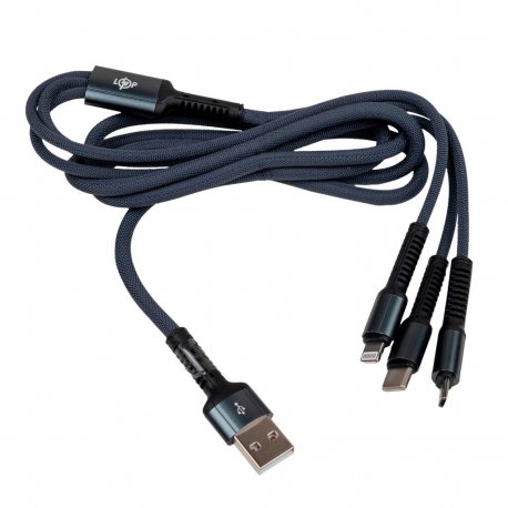 Кабель LP 3в1 USB 3.0 to Type-C/Lightning/Micro-USB 1.2m Black (C20CM)