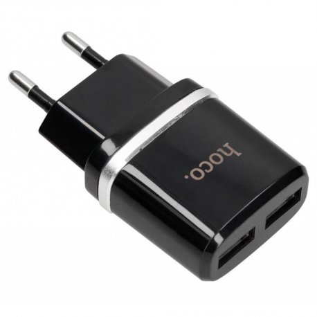 Сетевое зарядное устройство Hoco C12 Dual USB Charger 2.1A Black