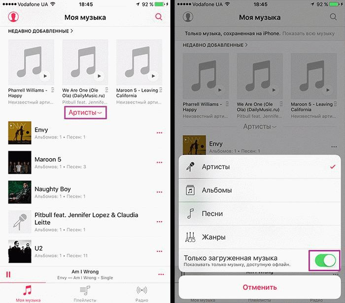 Прослушивание только загруженных треков